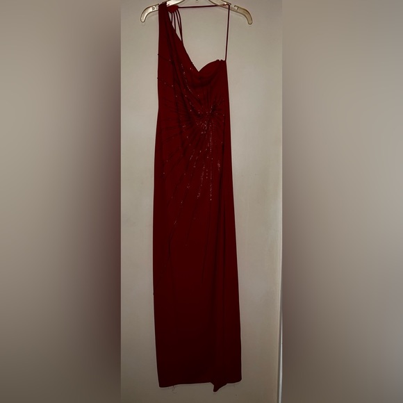 Niki Lavis One Shoulder Red Beaded Gown - Picture 11 of 14